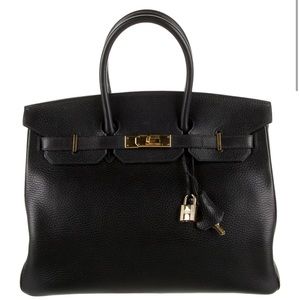Hermes Clemence Birkin 35 Black & Gold Hardware